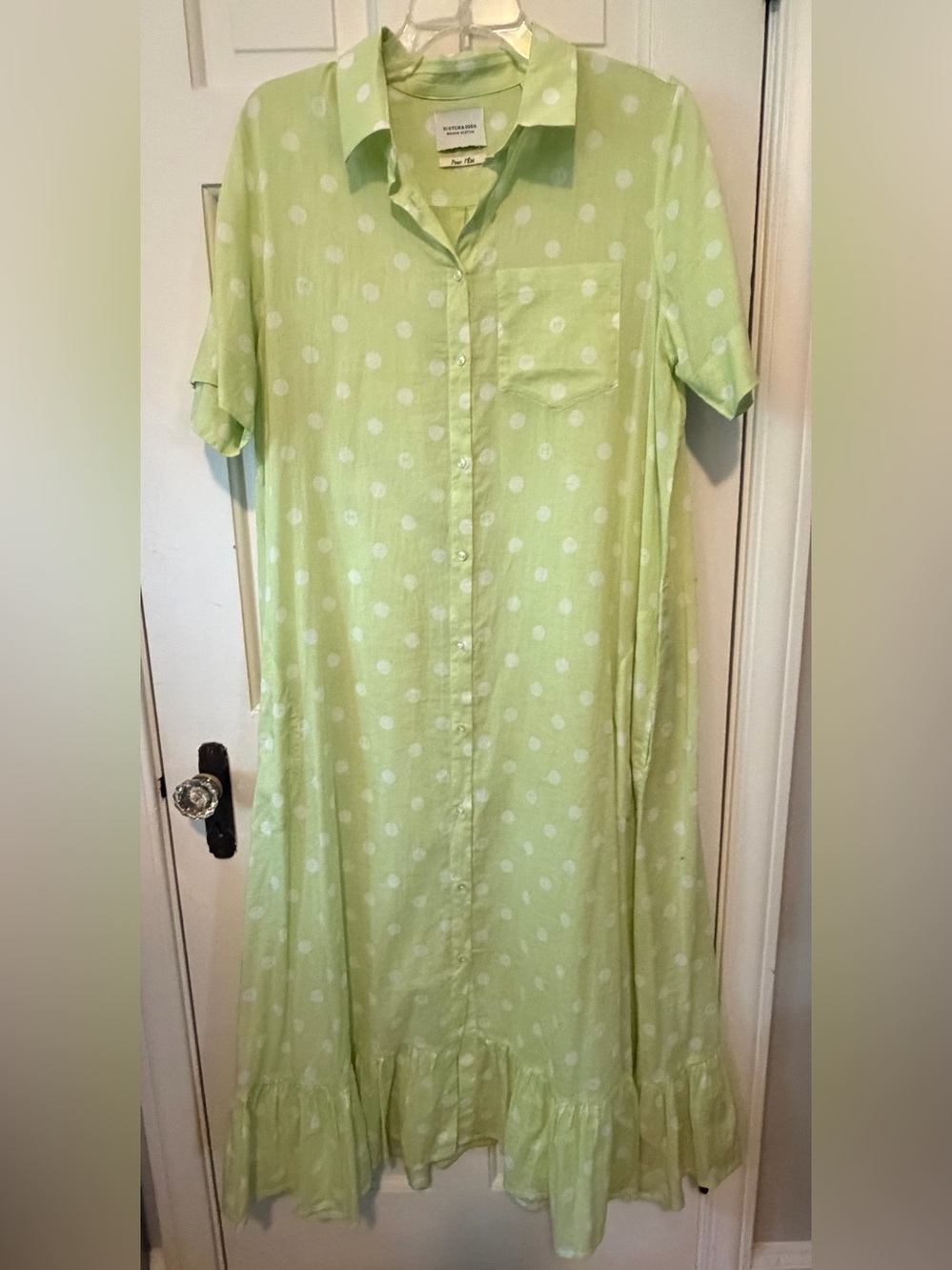 Scotch & Soda Light Pour l'été Green Polka Dot Maxi Shirt Dress Size Large